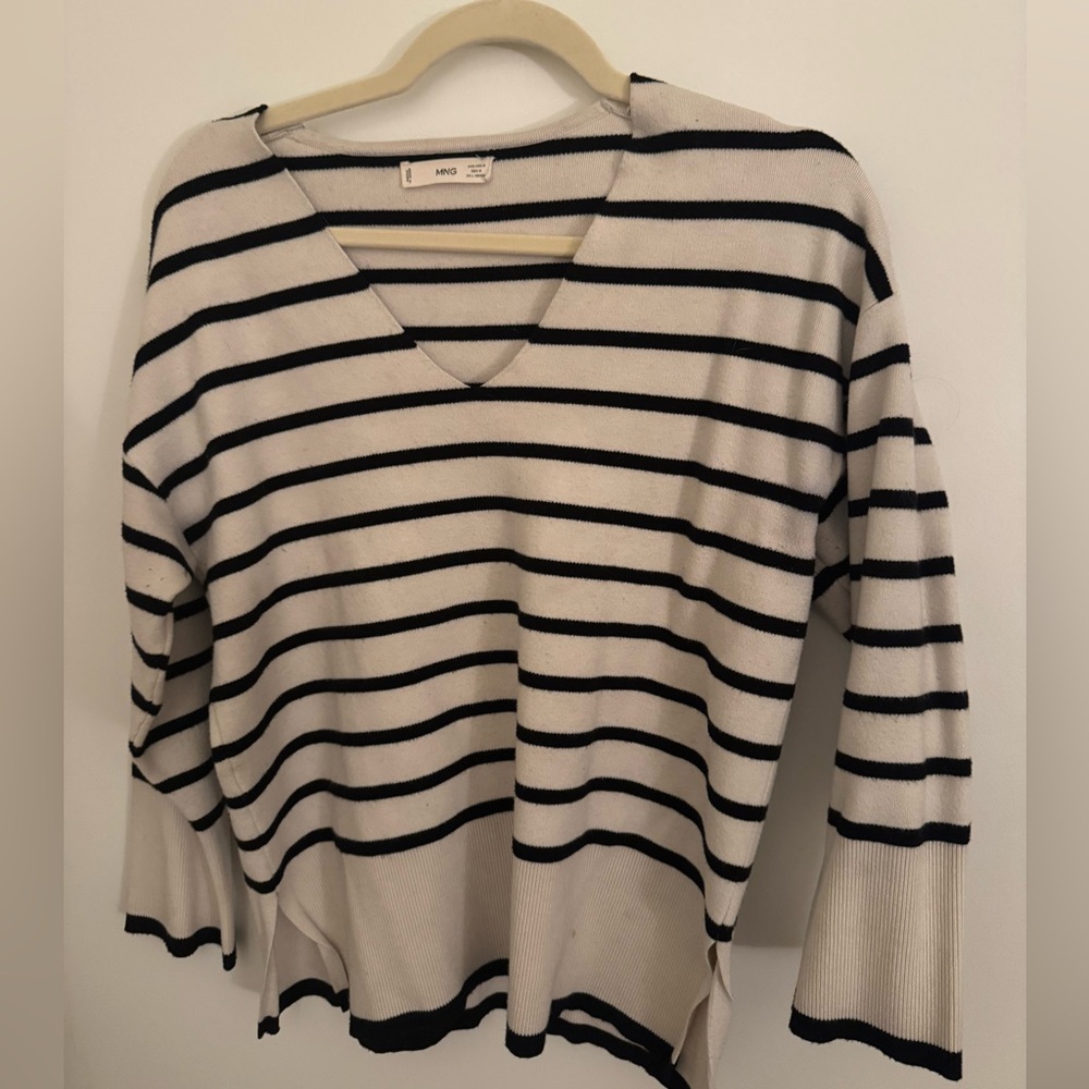 Mango Black and White Striped Knit Top - Picture 1 of 7